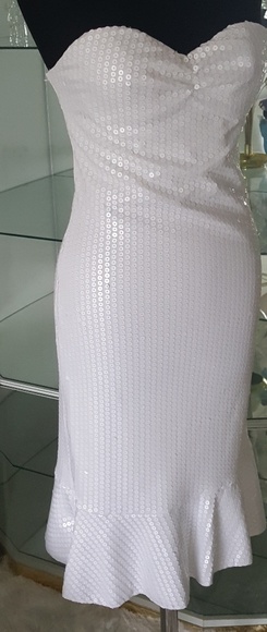 white sequin strapless dress